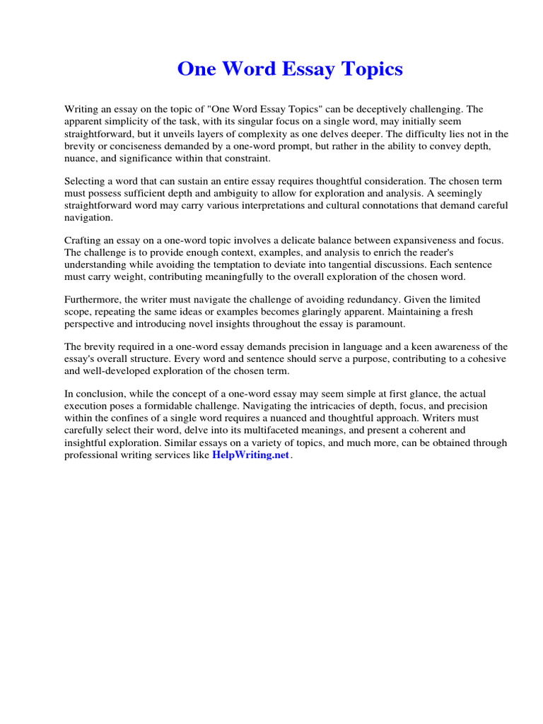 One Word Essay Topics For Isc