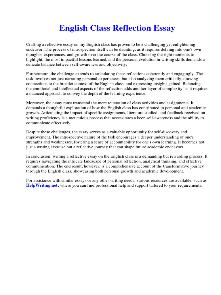 English Class Reflection Essay PDF Essays Thought