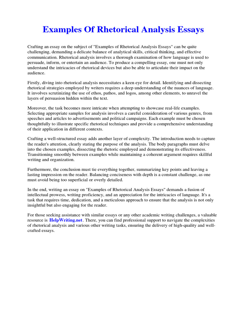 Examples of Rhetorical Analysis Essays | PDF | Rhetoric | Mental Disorder