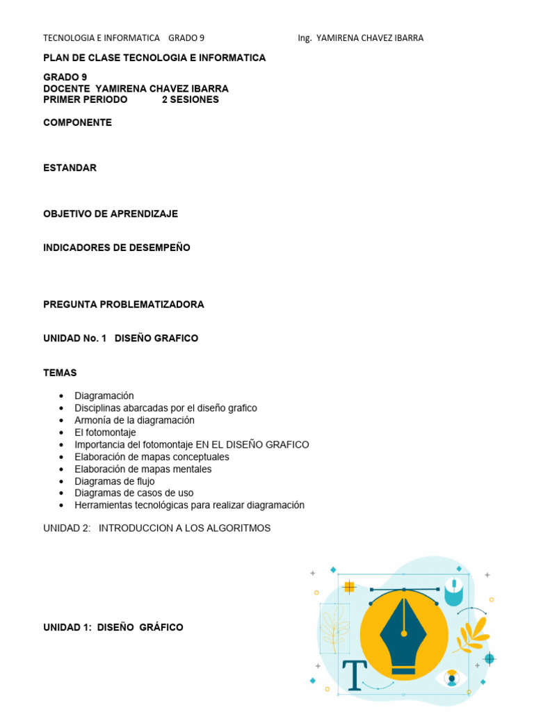 Plan de Clase Tecnologia e Informatica Grdo 9 1P | PDF | Diseño gráfico ...