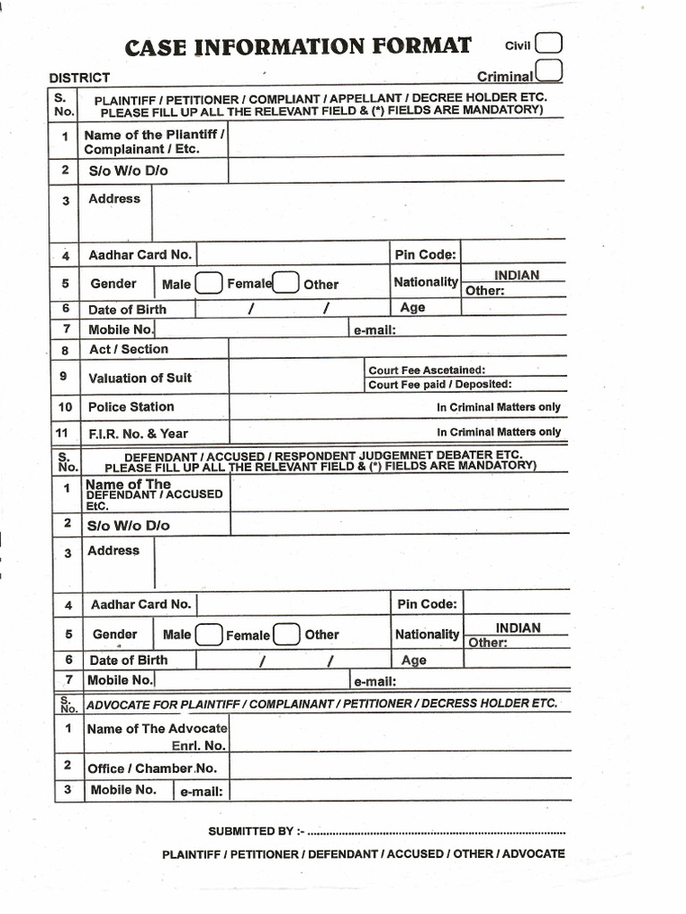 Case information format pdf