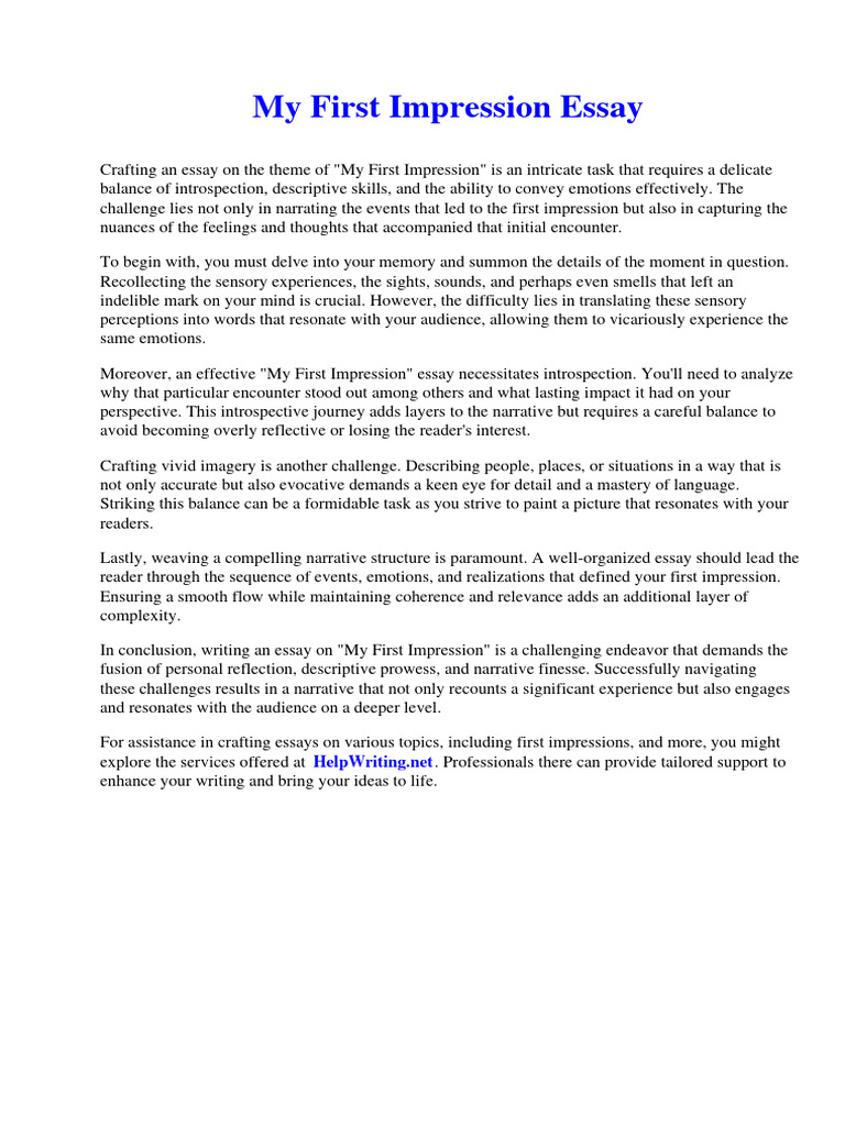 My First Impression Essay | PDF | Zionism | Juvenile Delinquency
