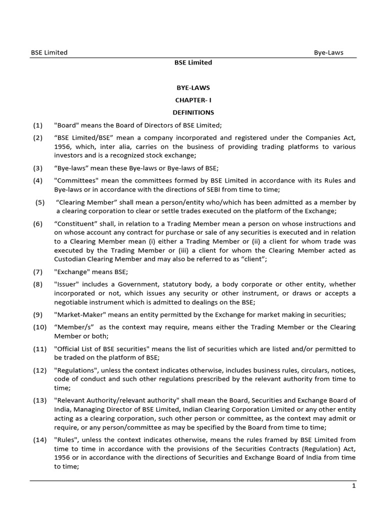 Bse Bye Laws Pdf Securities Finance Derivative Finance