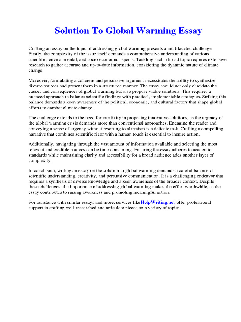 Solution To Global Warming Essay Pdf Desdemona