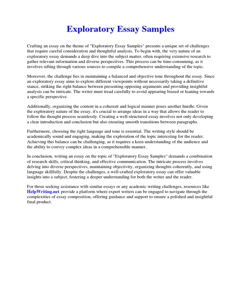 Exploratory Essay Samples | PDF