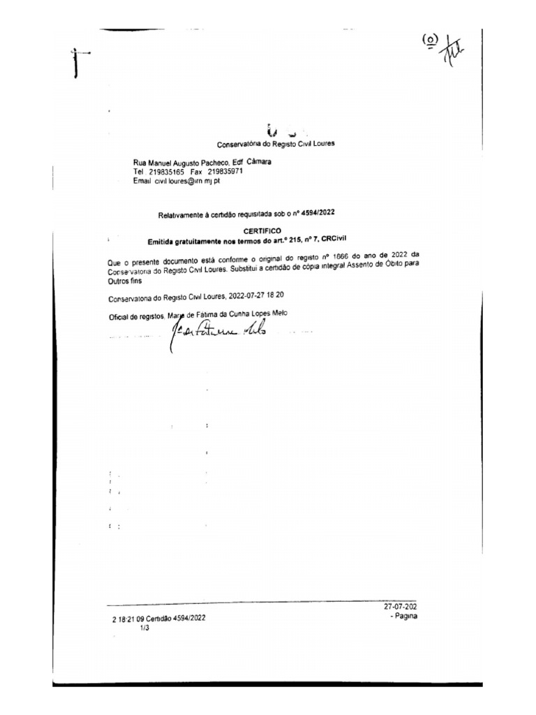 Certidão De óbito Pdf
