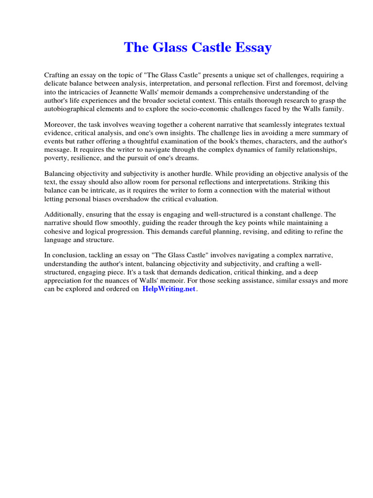 The Glass Castle Essay PDF Pitcher Roman Empire