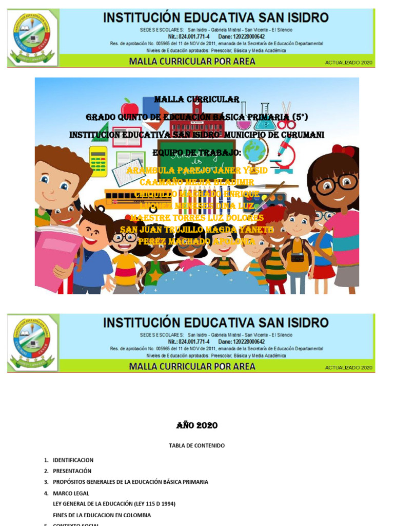 Malla Curricular Grado 5 2020 | PDF | Plan de estudios | Comunicación