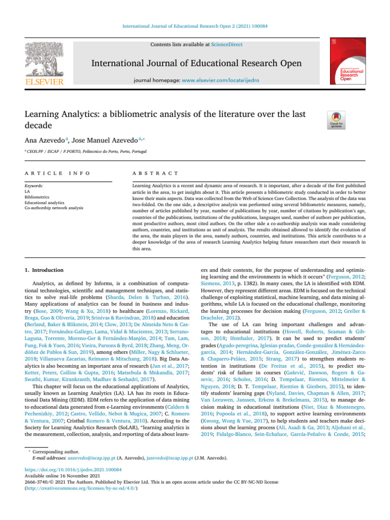 Learning Analytics A Bibliometric Analysis of The Literature Over The ...