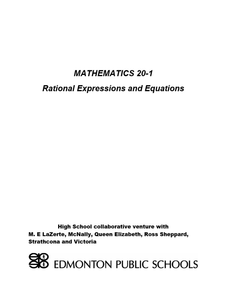 Rational Expressions in Math 20-1 | PDF | Equations | Polynomial