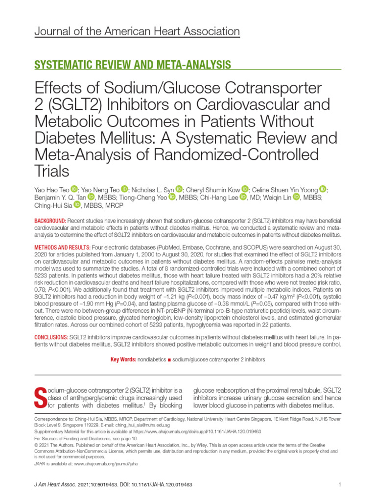 Effects of Sodium Glucose Cotransporter | PDF | Systematic Review ...