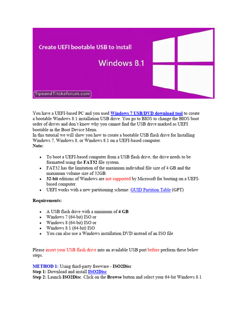 How To Create UEFI Bootable USB To Install Windows 8.1 | PDF | Booting ...