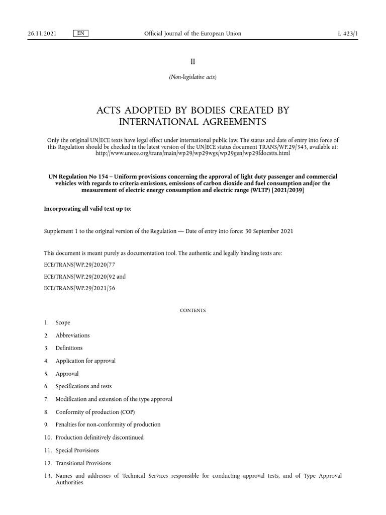 UN Regulation No. 154 on Vehicle Emissions | PDF | Electric Vehicle ...