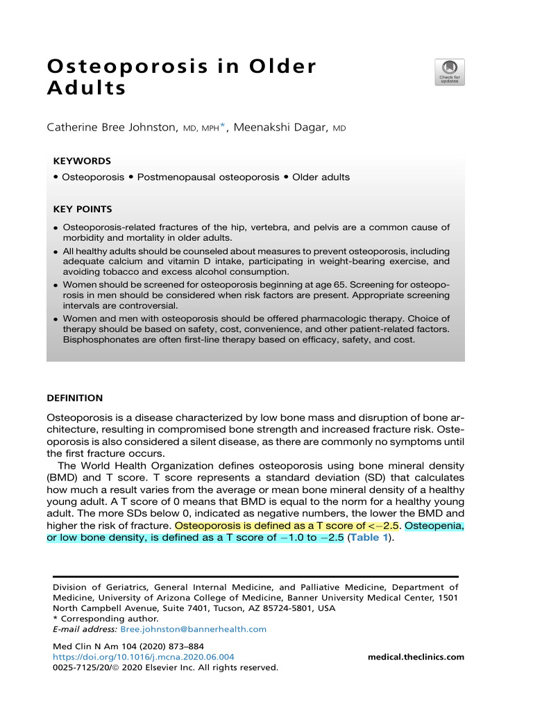 Osteoporosis Overview in Older Adults | PDF | Osteoporosis | Clinical ...
