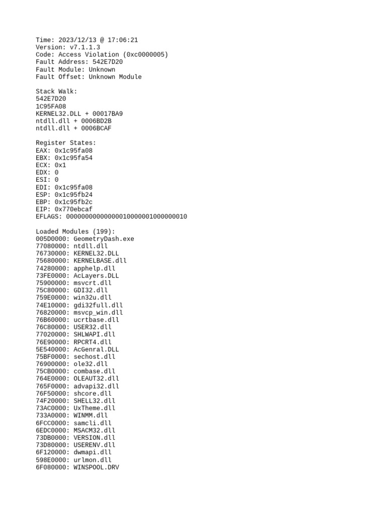 Access Violation Error Log 2023 | PDF | Operating System Families ...