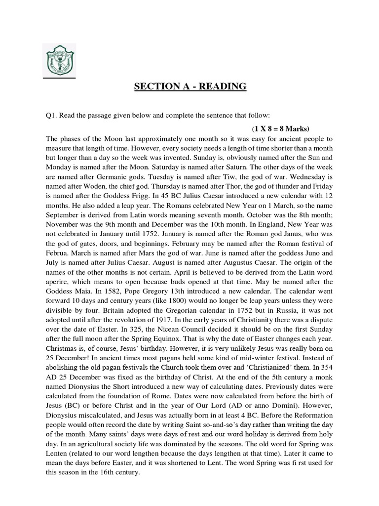 Class 9 English Final Exam Paper Set Pdf Anno Domini Easter