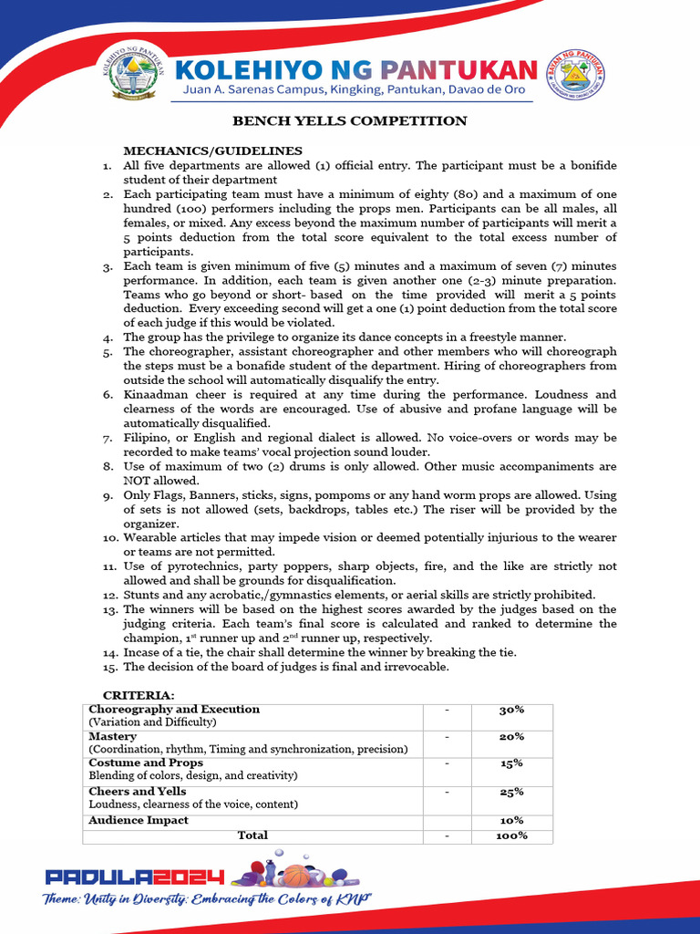 Bench Yell Competition Guidelines | PDF | Performing Arts | Entertainment