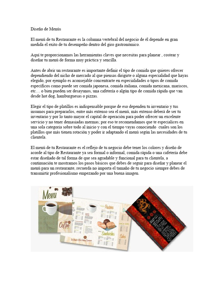 Diseño Efectivo de Menús para Restaurantes | PDF