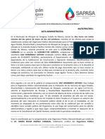 Acta Administrativa 001-2021 Arturo Saiz Hernandez Perdida de Credencial de Sapasa