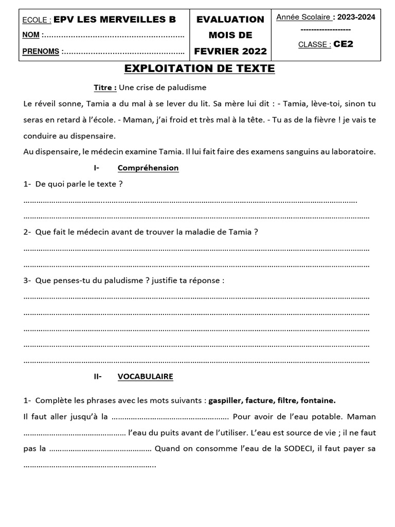 Évaluation CE2 : Compréhension et Vocabulaire | PDF | Ordinateurs ...