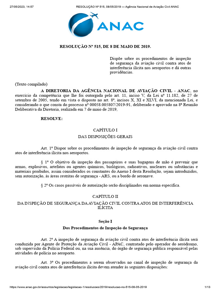 RESOLUÇÃO #515, 08 - 05 - 2019 - Agência Nacional de Aviação Civil ANAC ...