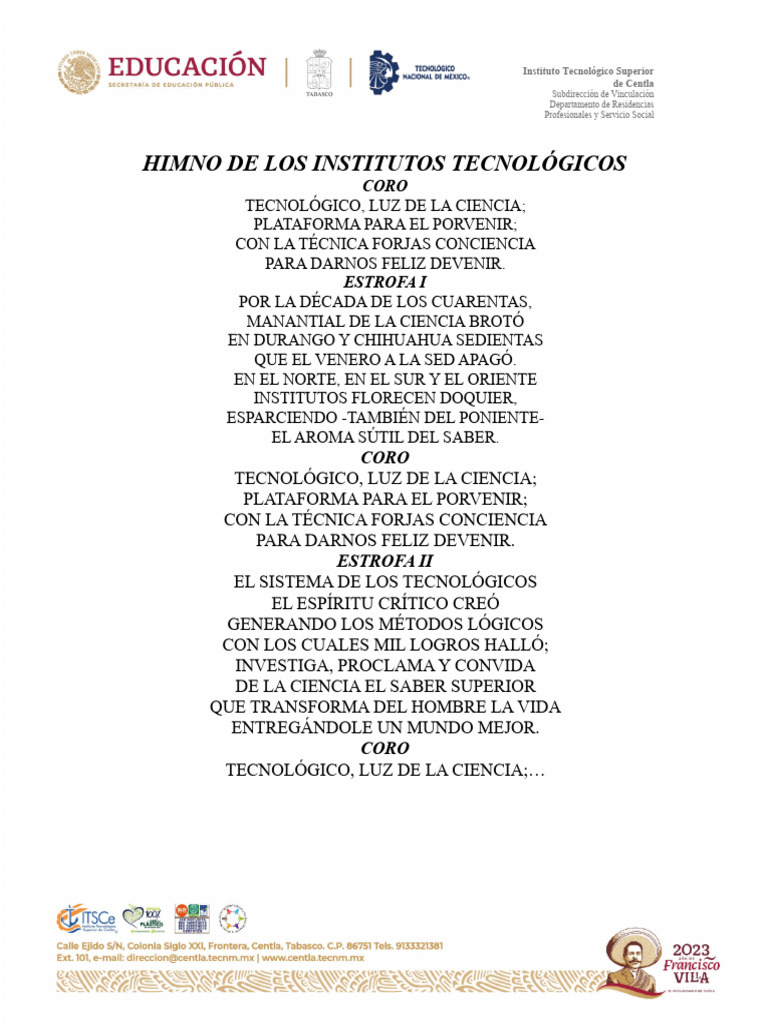 Himno de los Institutos Tecnológicos | PDF
