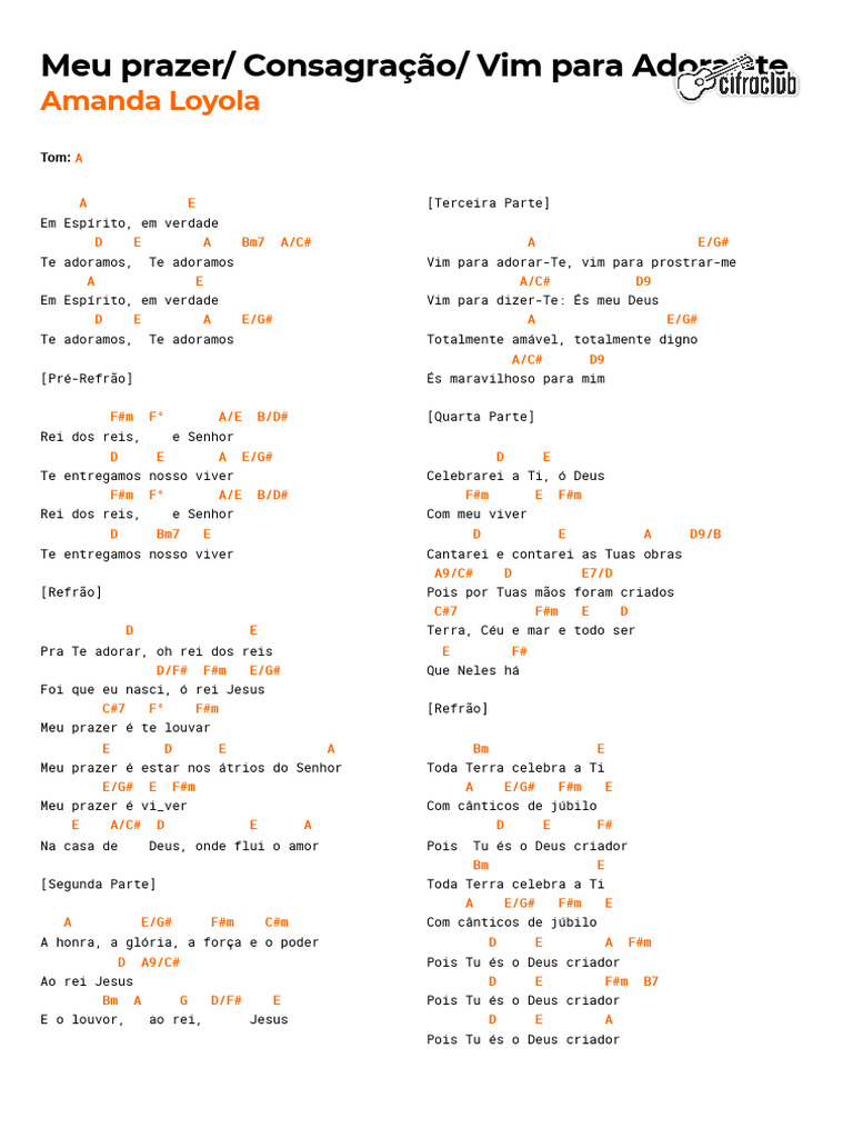 Cifra Club Amanda Loyola Meu Prazer Consagração Vim para Adorar