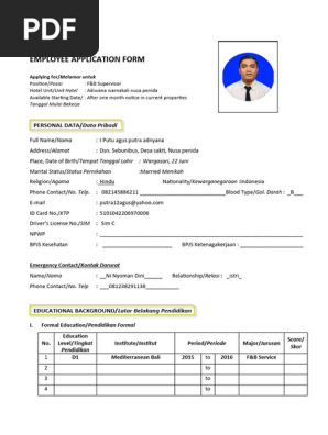 Adiwana Employee Application Form