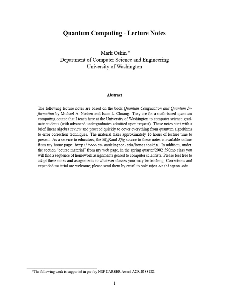 Quantum Computing Lecture Notes | PDF | Quantum Computing | Applied ...
