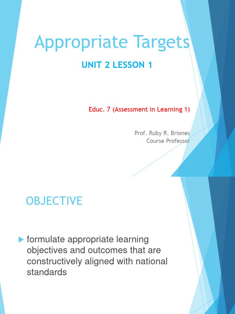 Unit 2 Lesson 1 Appropriate Targets Pdf Learning Constructivism