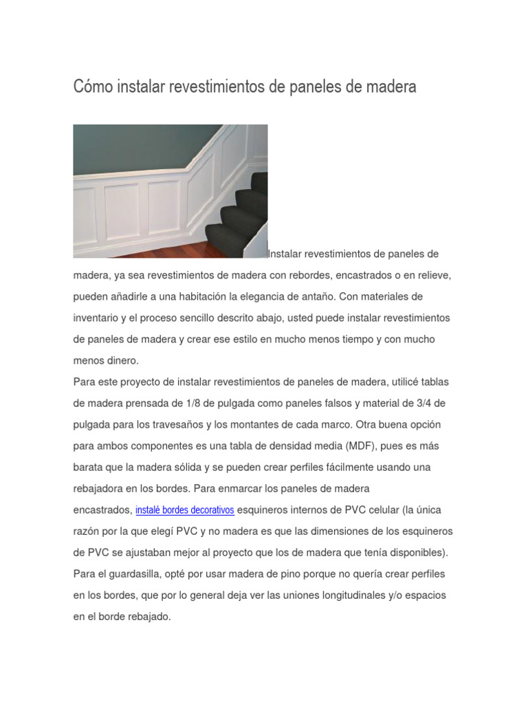 Instalación de paneles de madera en paredes | PDF | Hogar, jardinería y ...