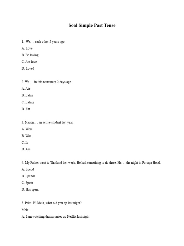 Contoh soal simple past tense kelas 10 pdf