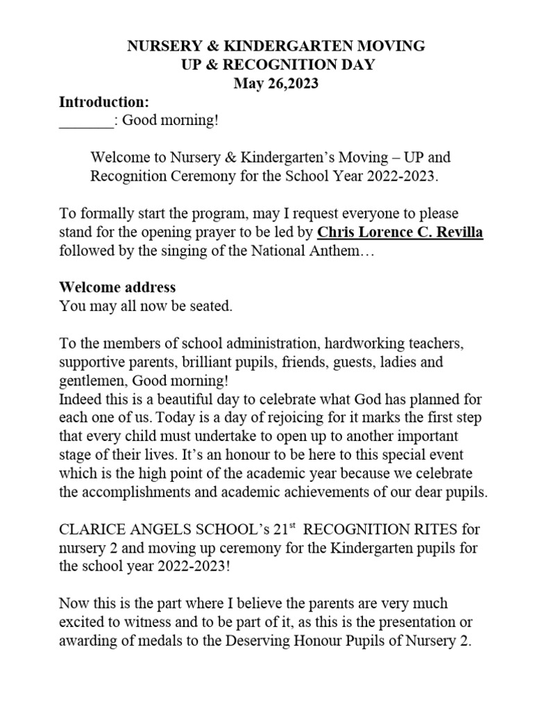 Recognition-Moving Up Script | PDF | Wellness