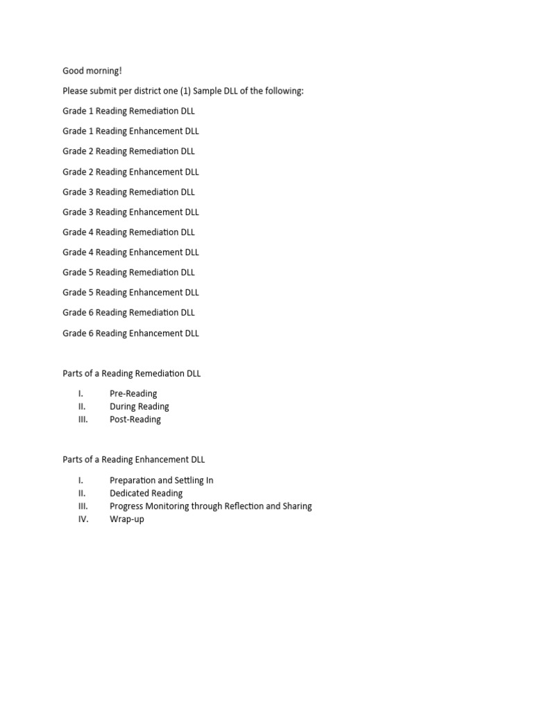 Grade 1-6 Reading DLL Submission | PDF
