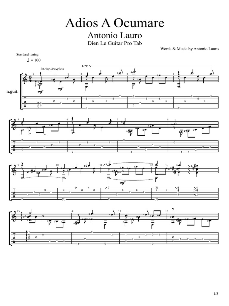Antonio Lauro S Adios A Ocumare Tab Pdf Guitar Family Instruments