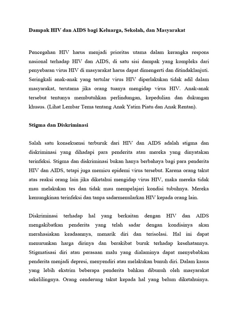 Dampak HIV Dan AIDS Bagi Keluarga, Sekolah, Dan Masyarakat | PDF