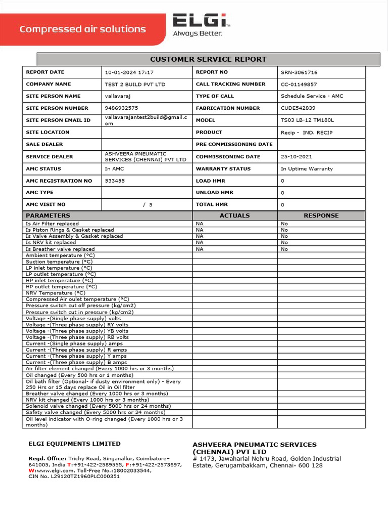 Air Compressor Service Report SRN-3061716 | PDF | Energy Technology ...