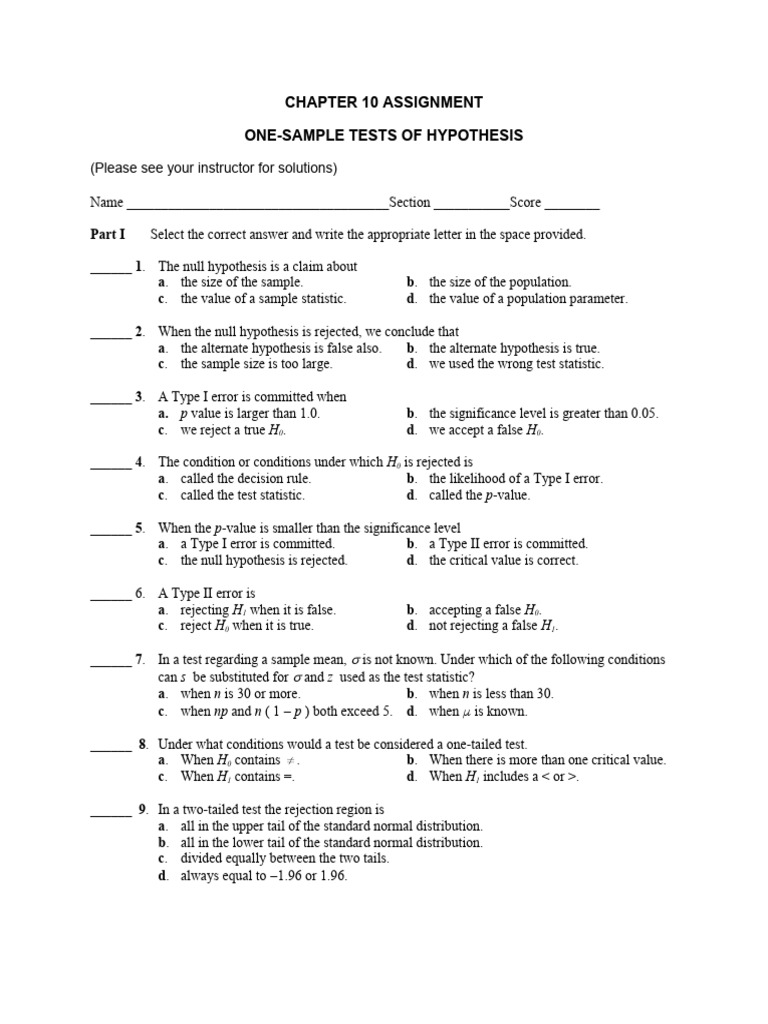 Chapter 10 Assignment | PDF | Type I And Type Ii Errors | Statistical ...