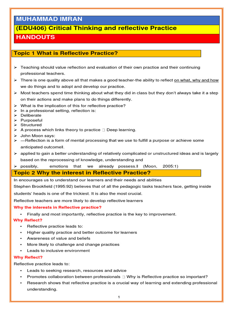 Importance of Reflective Practice in Teaching | PDF | Reflective ...