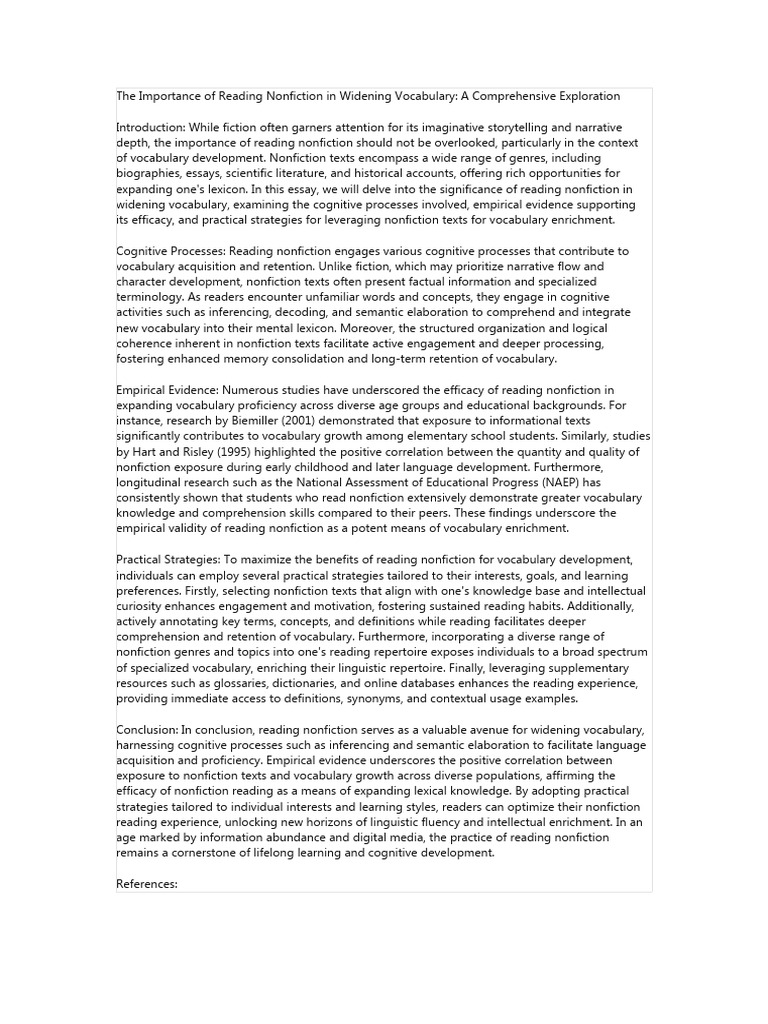 The Importance of Reading Nonfiction in Widening V | PDF | Vocabulary ...