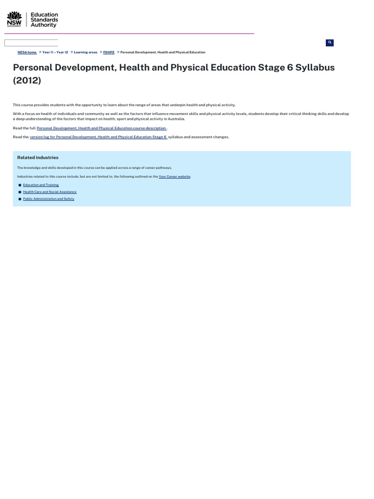 Personal Development Health and Physical Education NSW Education ...