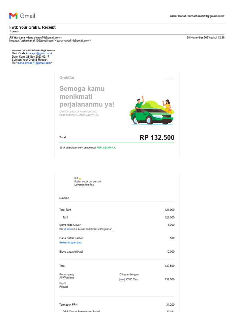 Gmail - FWD - Your Grab E-Receipt Pa Ali | PDF