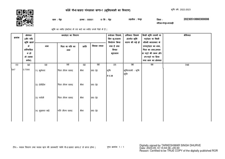 Certified True Copy of ROR Document | PDF