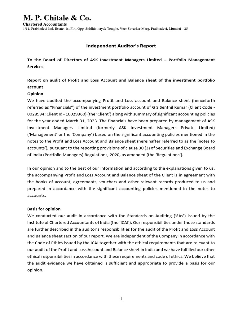Auditor's Report on ASK Investment Portfolio | PDF | Audit | Internal ...