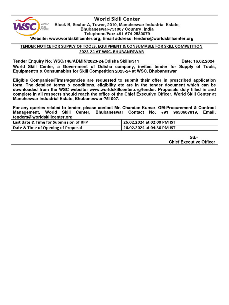 Tender notice dated 16 02 2024 odisha skills 2023 24 pdf indemnity