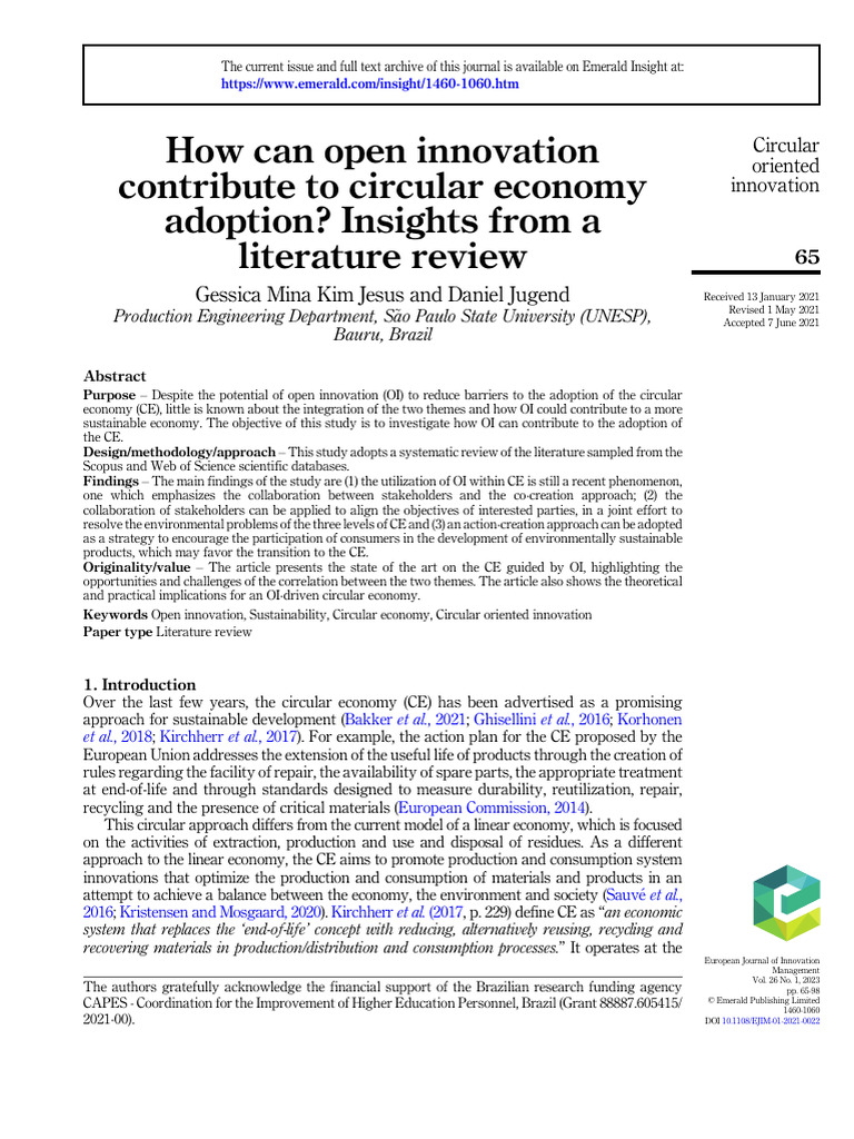 How Can Open Innovation Contribute To Circular Economy Adoption Review