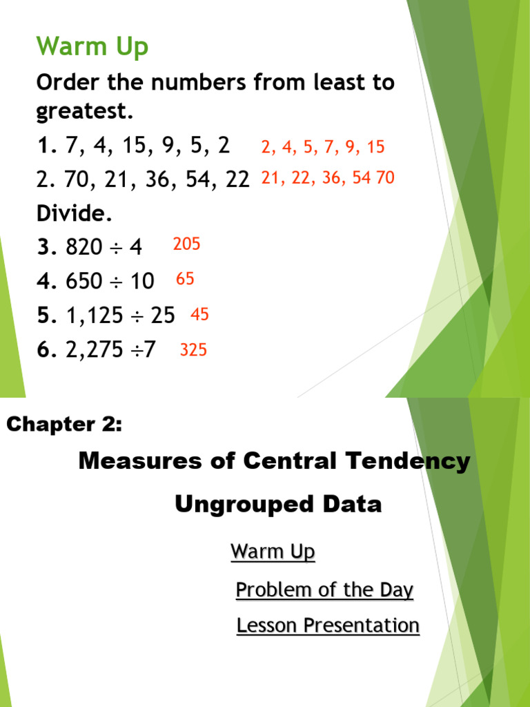 Measures of Central Tendency Ungrouped Data | PDF | Mean | Arithmetic Mean