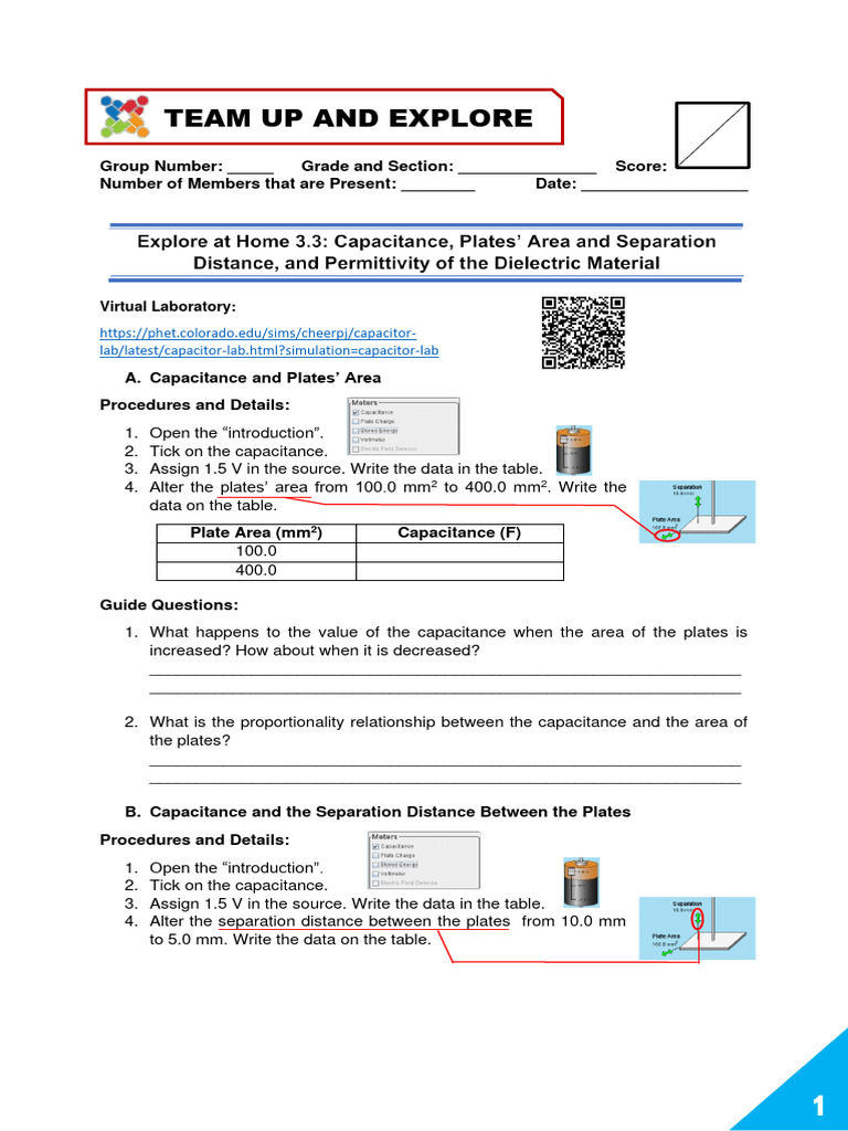 Capacitance Plates Area and Separation Distance and The Permittivity of