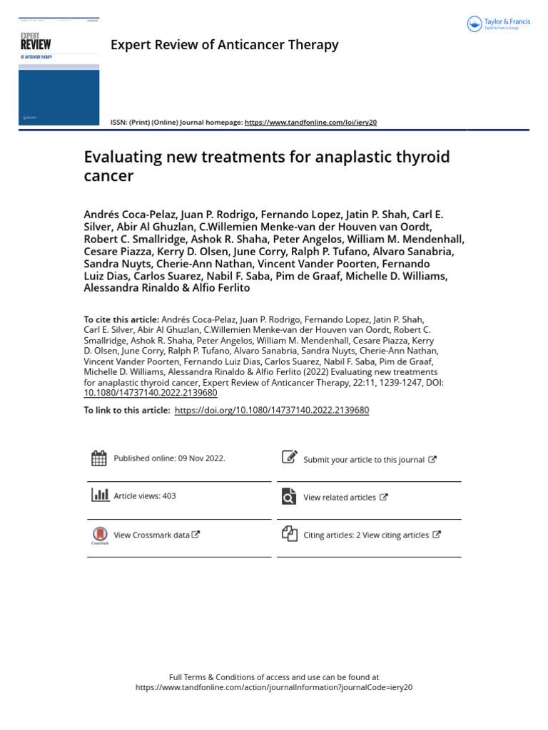 Evaluating New Treatments For Anaplastic Thyroid Cancer | PDF ...