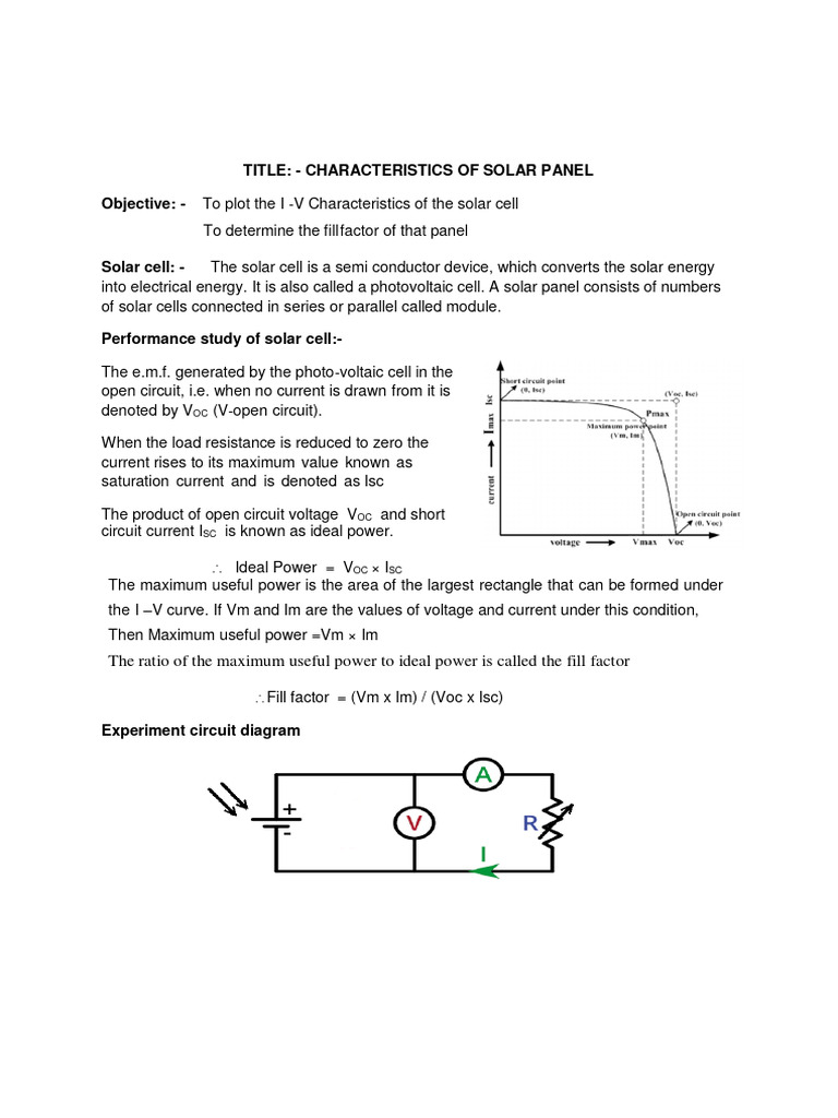 Solar Panel I-V Characteristics Analysis | PDF